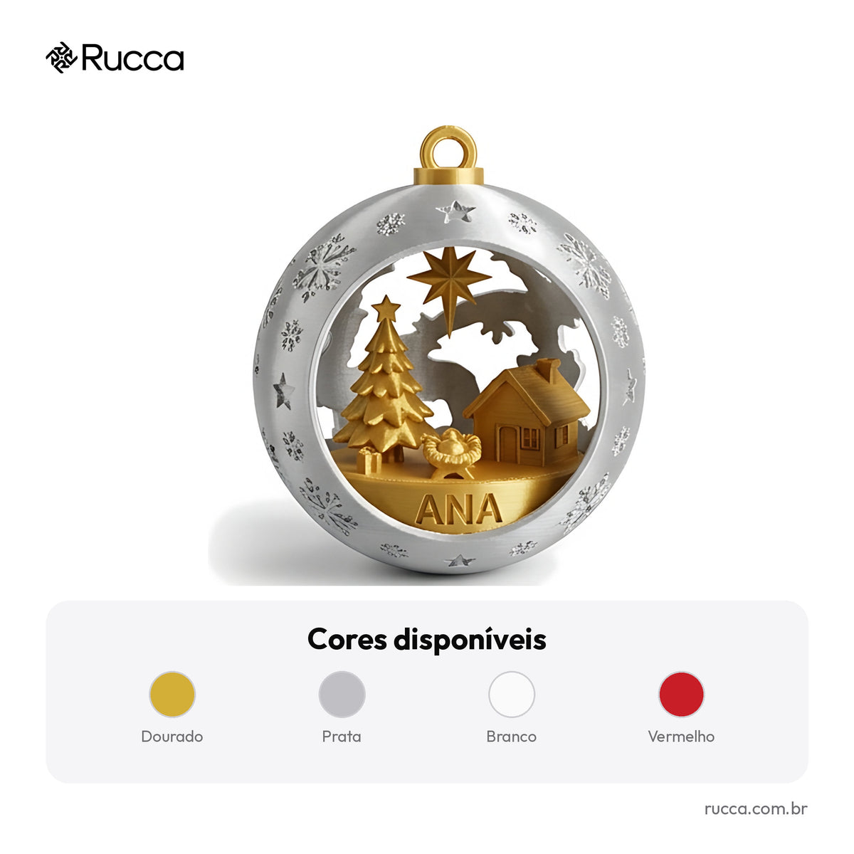 Bola de Natal Vazada com Cena Natalina — Rucca 3D
