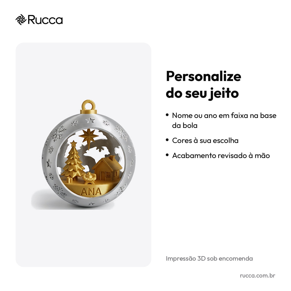 Bola de Natal Vazada com Cena Natalina — Rucca 3D