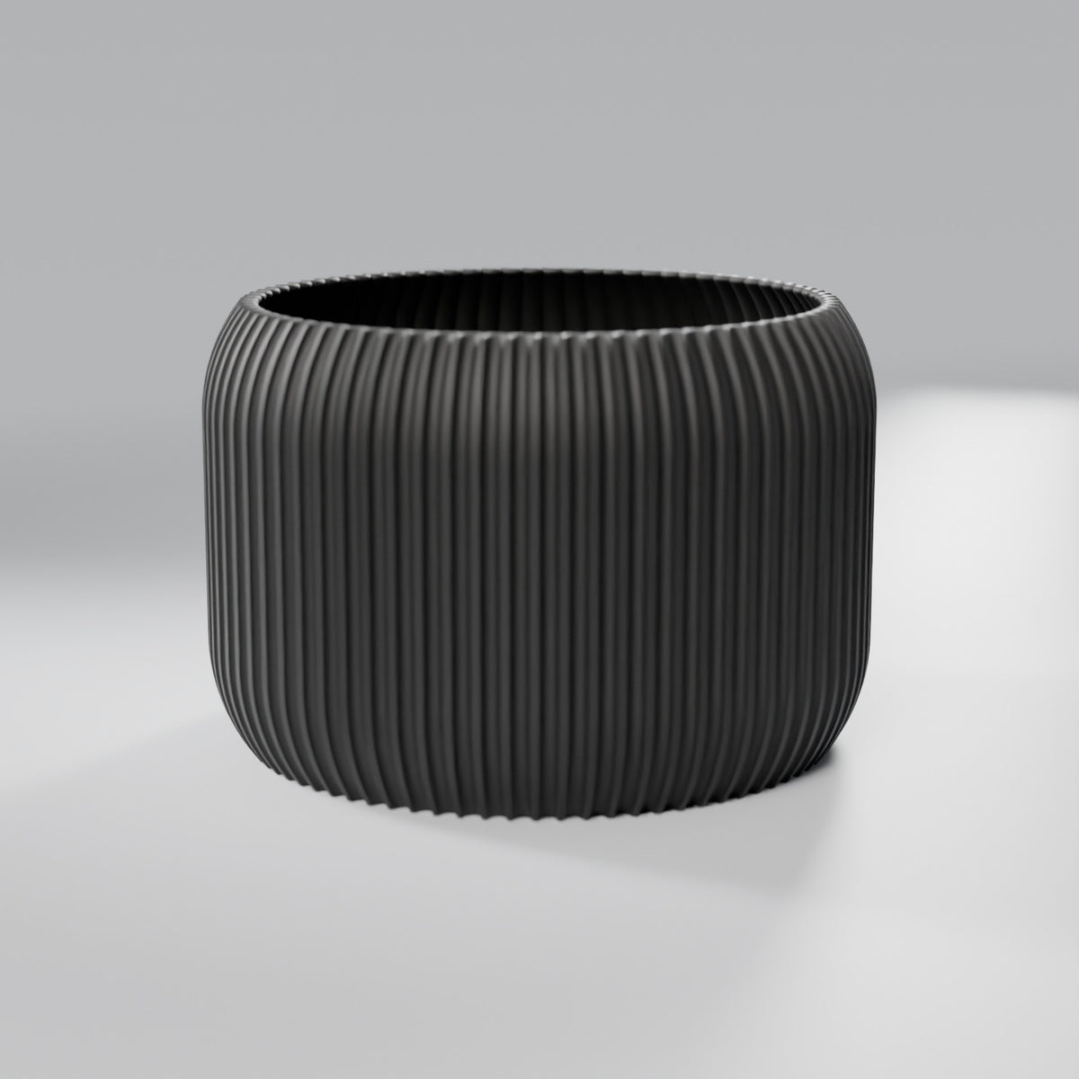 Cachepô Canelado com Pratinho Coletor 15 cm, Preto