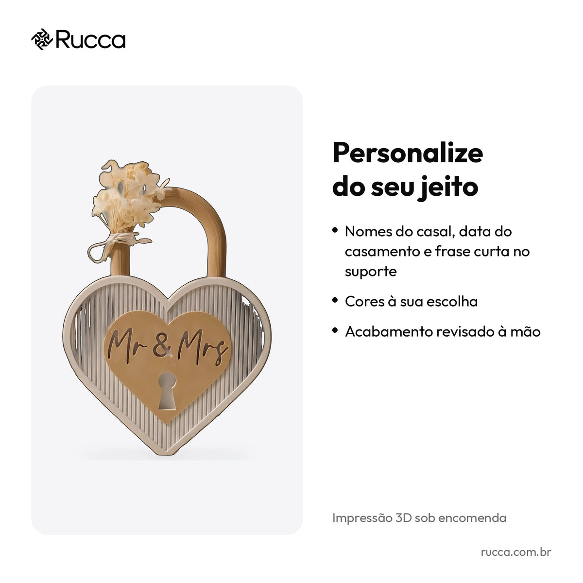 Cadeado do Amor Mr & Mrs Personalizado — Rucca 3D