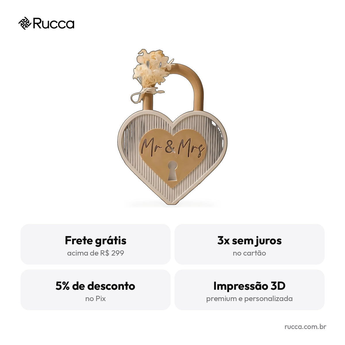 Cadeado do Amor Mr & Mrs Personalizado — Rucca 3D