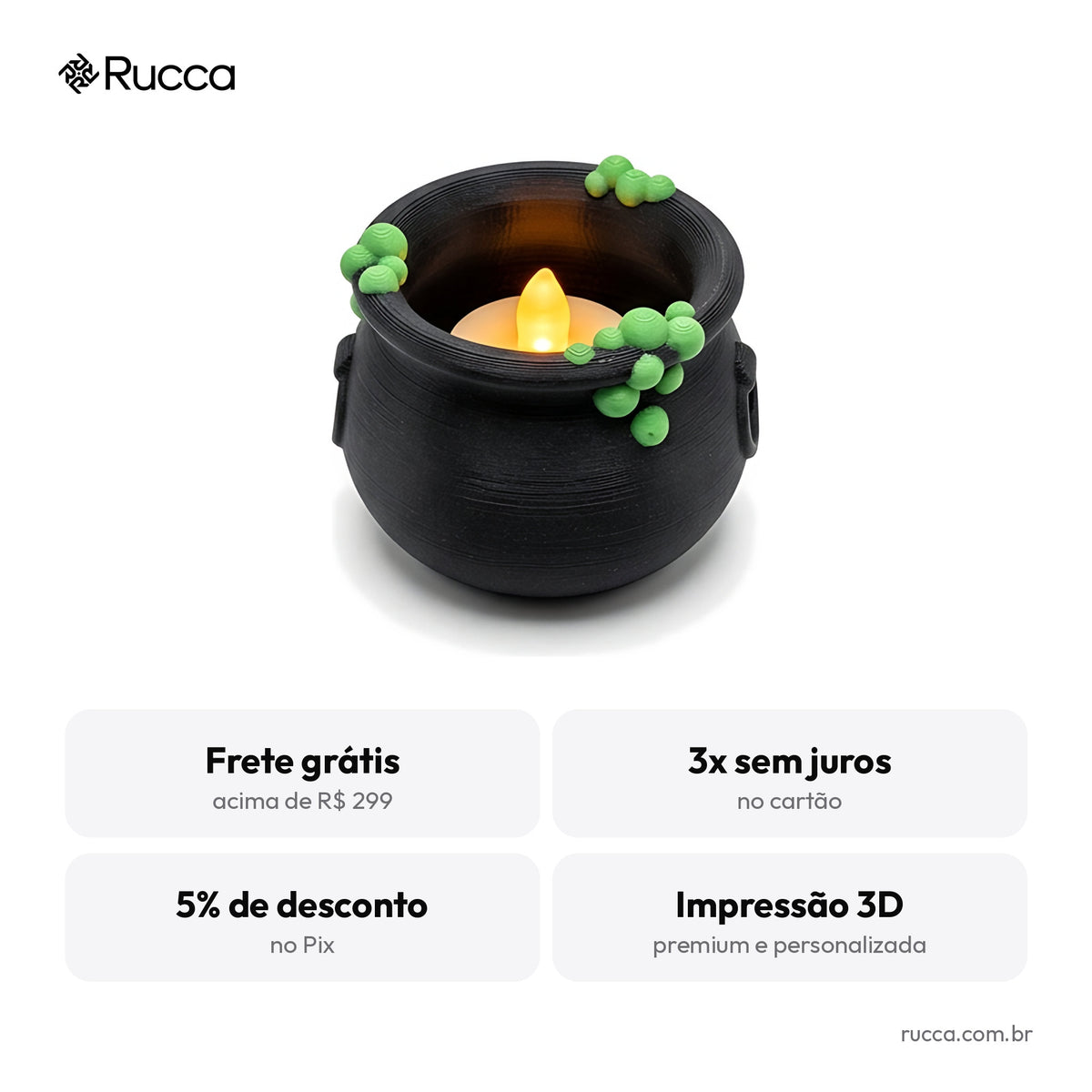Caldeirão da Bruxa com Vela LED — Rucca 3D