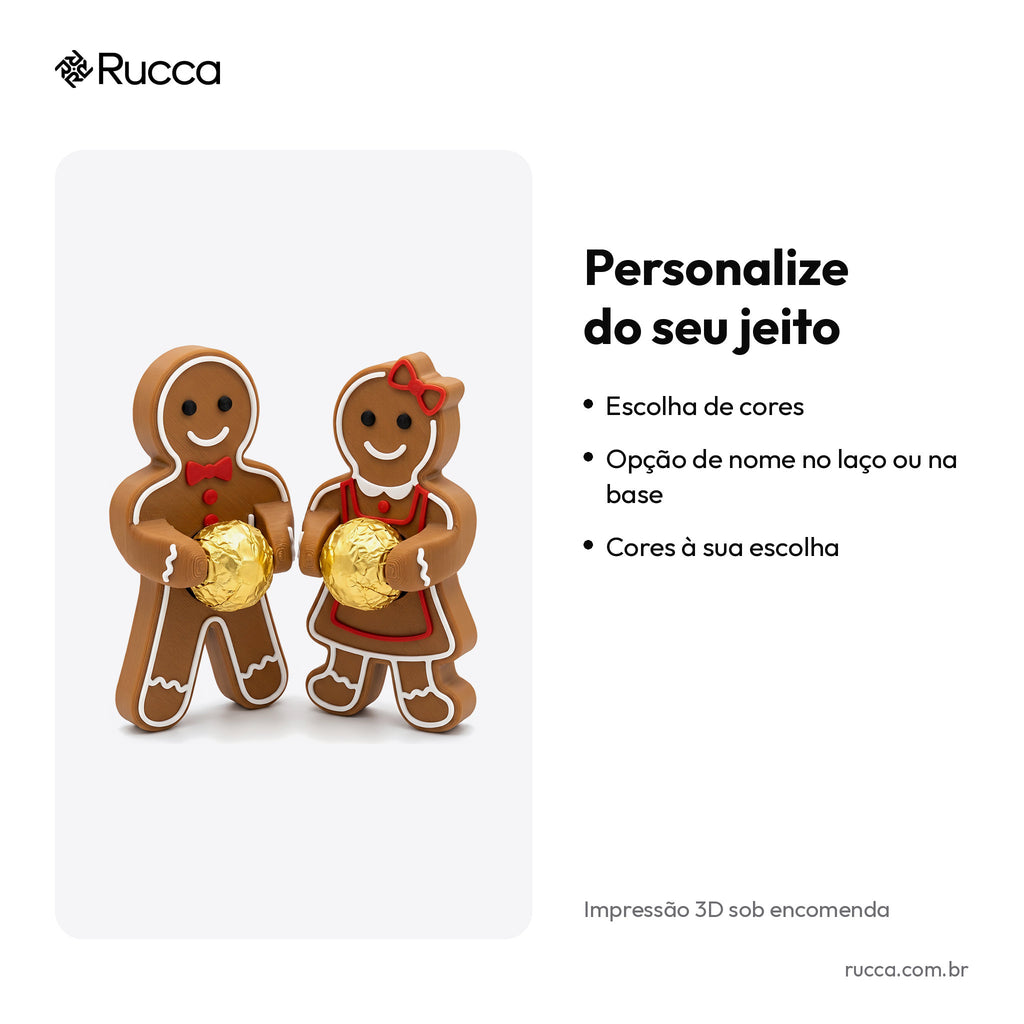 Casal Biscoitinho de Gengibre Porta-Bombom — Rucca 3D