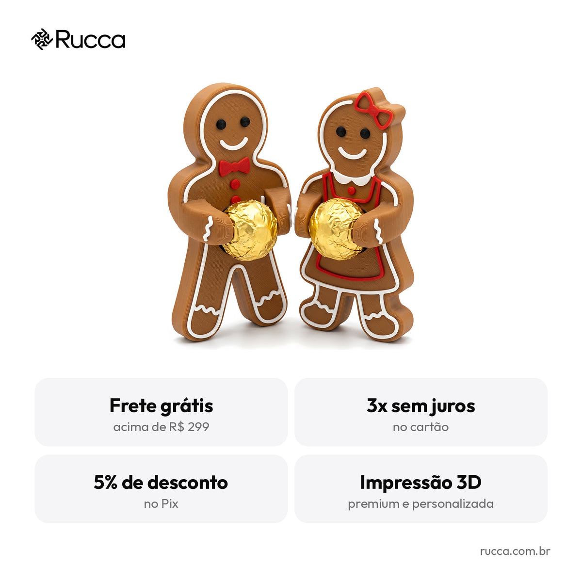Casal Biscoitinho de Gengibre Porta-Bombom — Rucca 3D