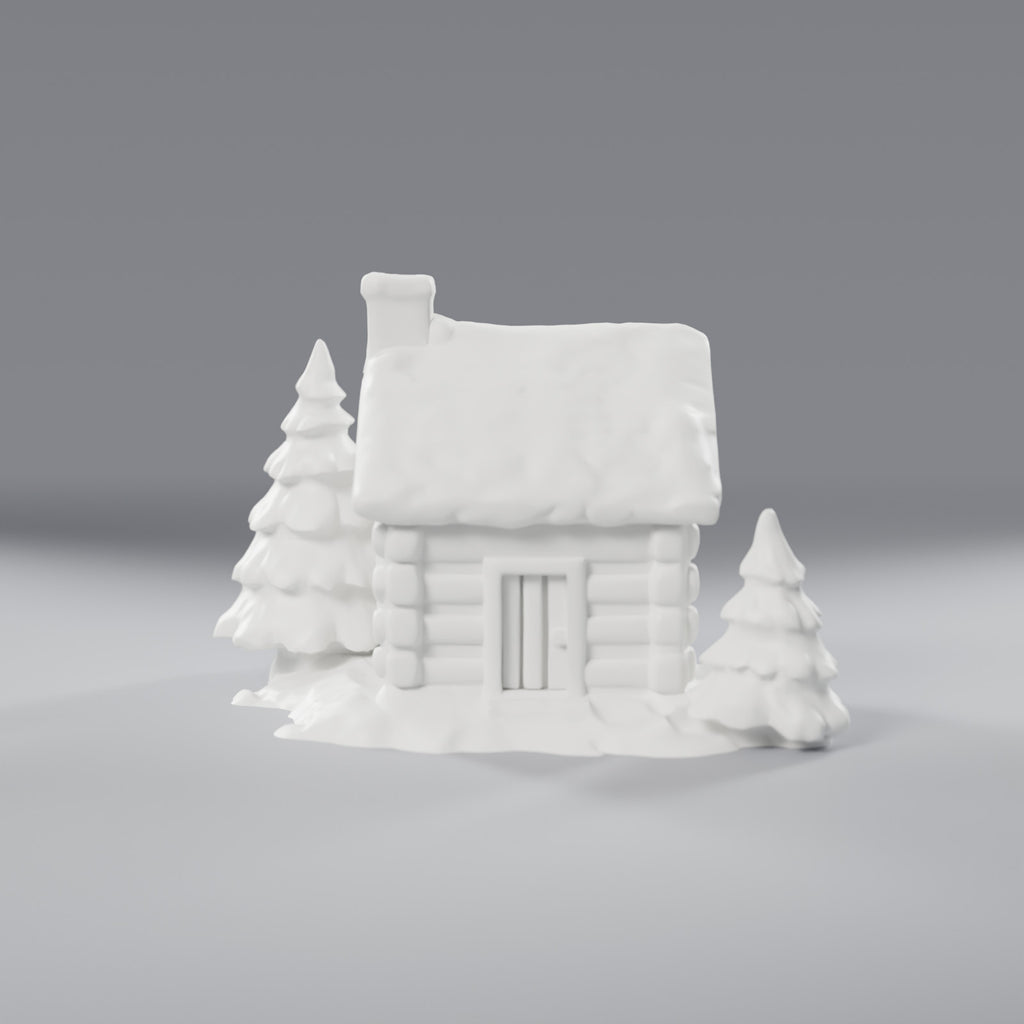 Chalé Nevado com Pinheiros de Natal, vista frontal