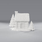 Chalé Nevado com Pinheiros de Natal, vista frontal
