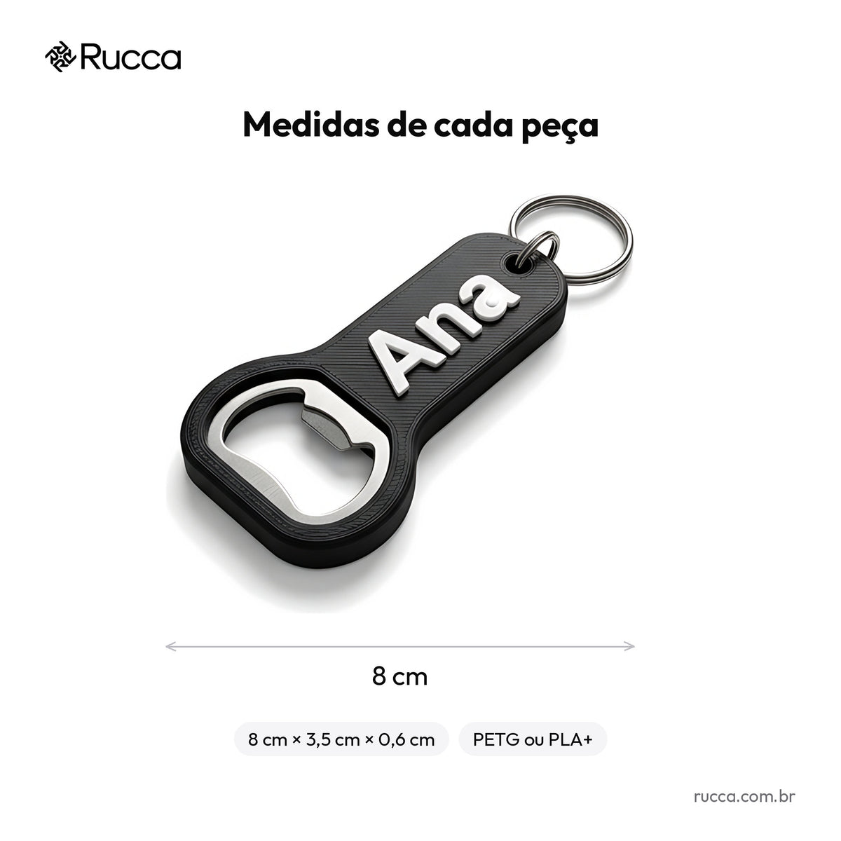 Chaveiro Abridor de Garrafa com Logo — Rucca 3D