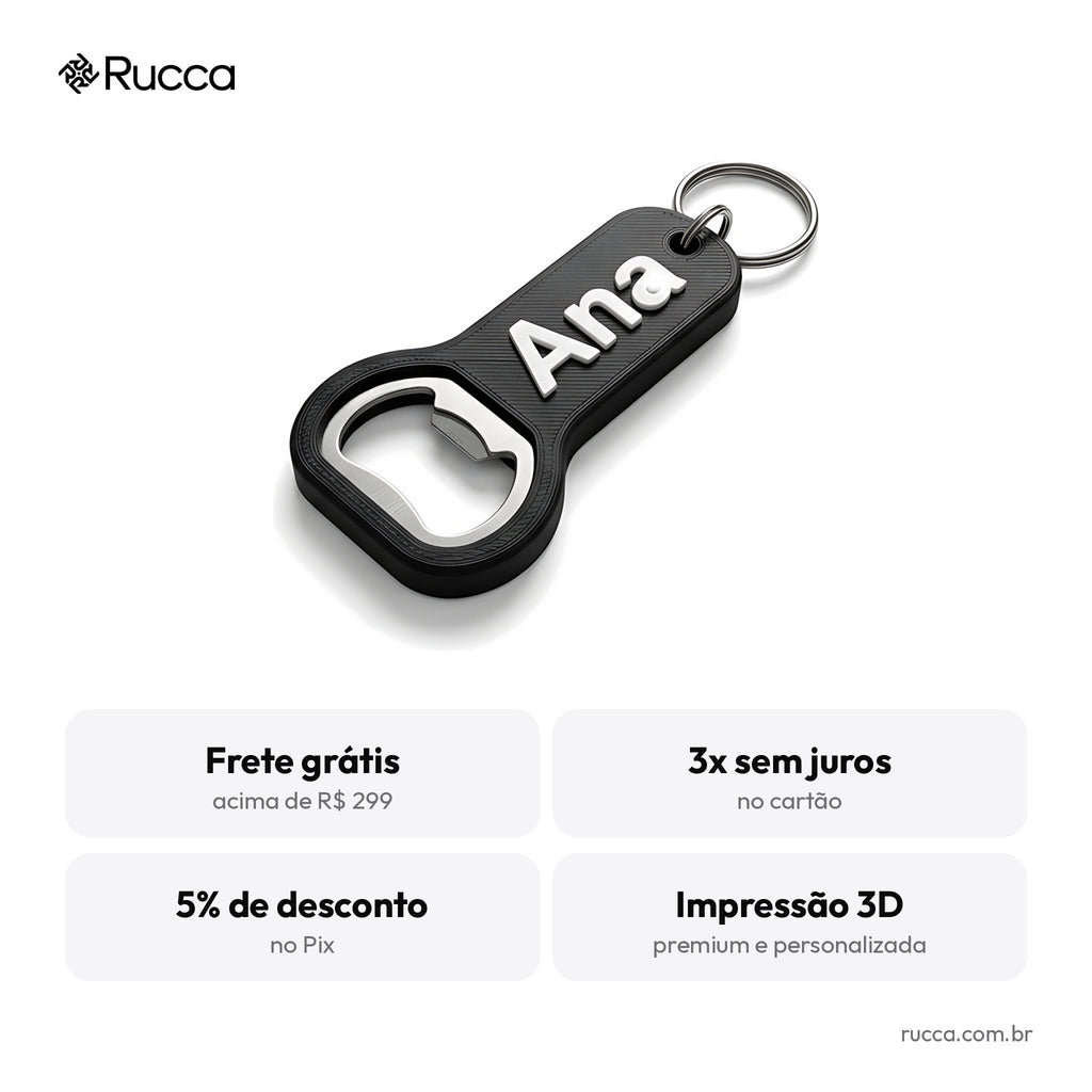 Chaveiro Abridor de Garrafa com Logo — Rucca 3D