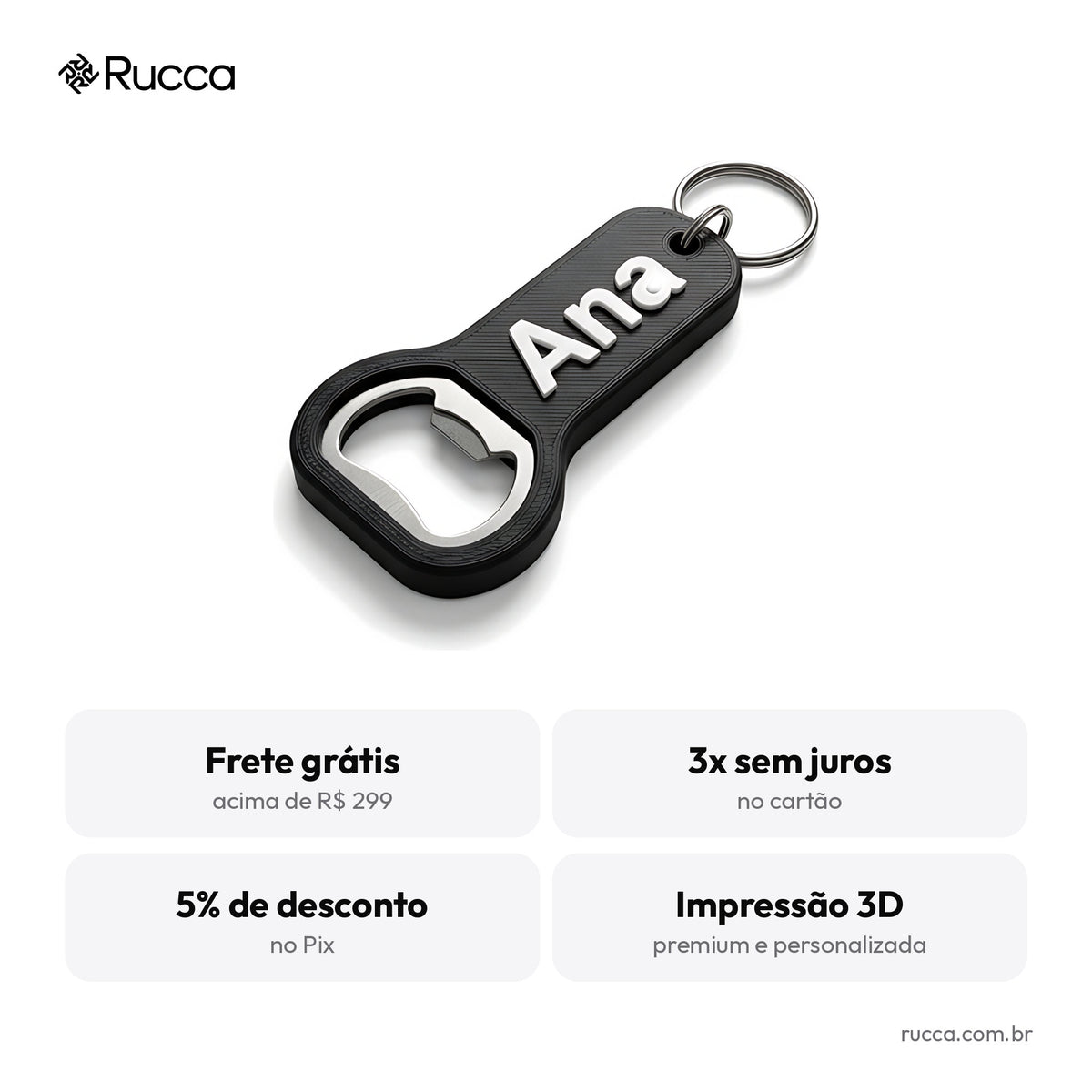 Chaveiro Abridor de Garrafa com Logo — Rucca 3D