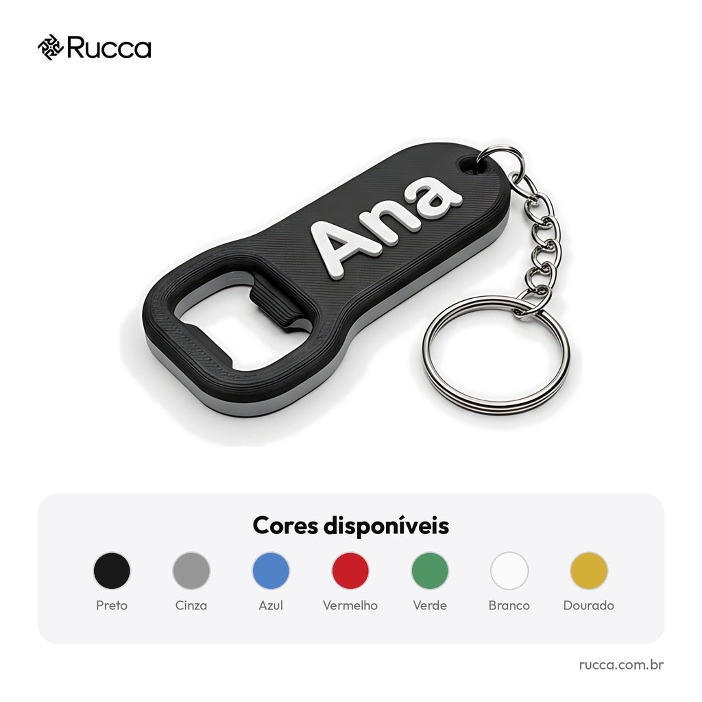 Chaveiro abridor de garrafa com nome — Rucca 3D
