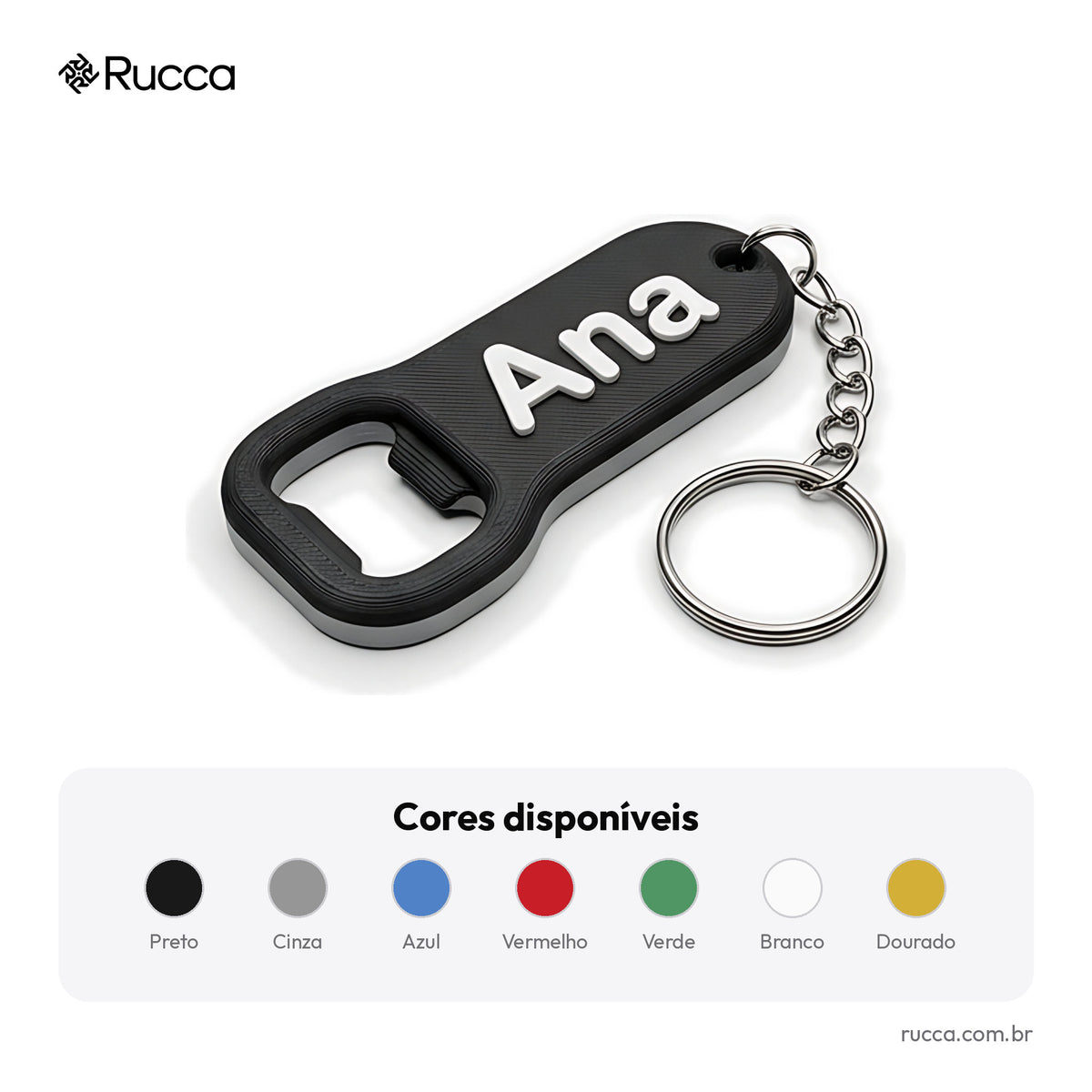 Chaveiro abridor de garrafa com nome — Rucca 3D