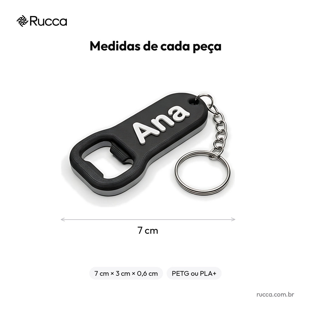 Chaveiro abridor de garrafa com nome — Rucca 3D