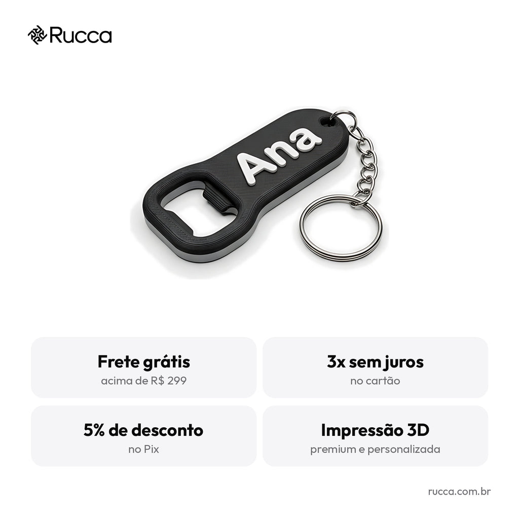 Chaveiro abridor de garrafa com nome — Rucca 3D