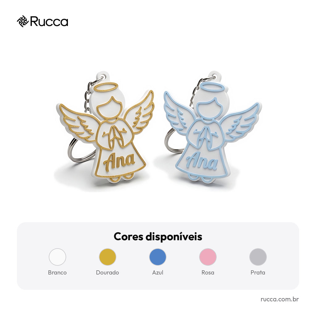 Chaveiro anjinho de batizado com nome — Rucca 3D