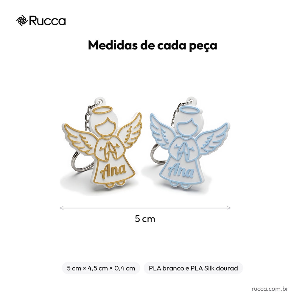 Chaveiro anjinho de batizado com nome — Rucca 3D