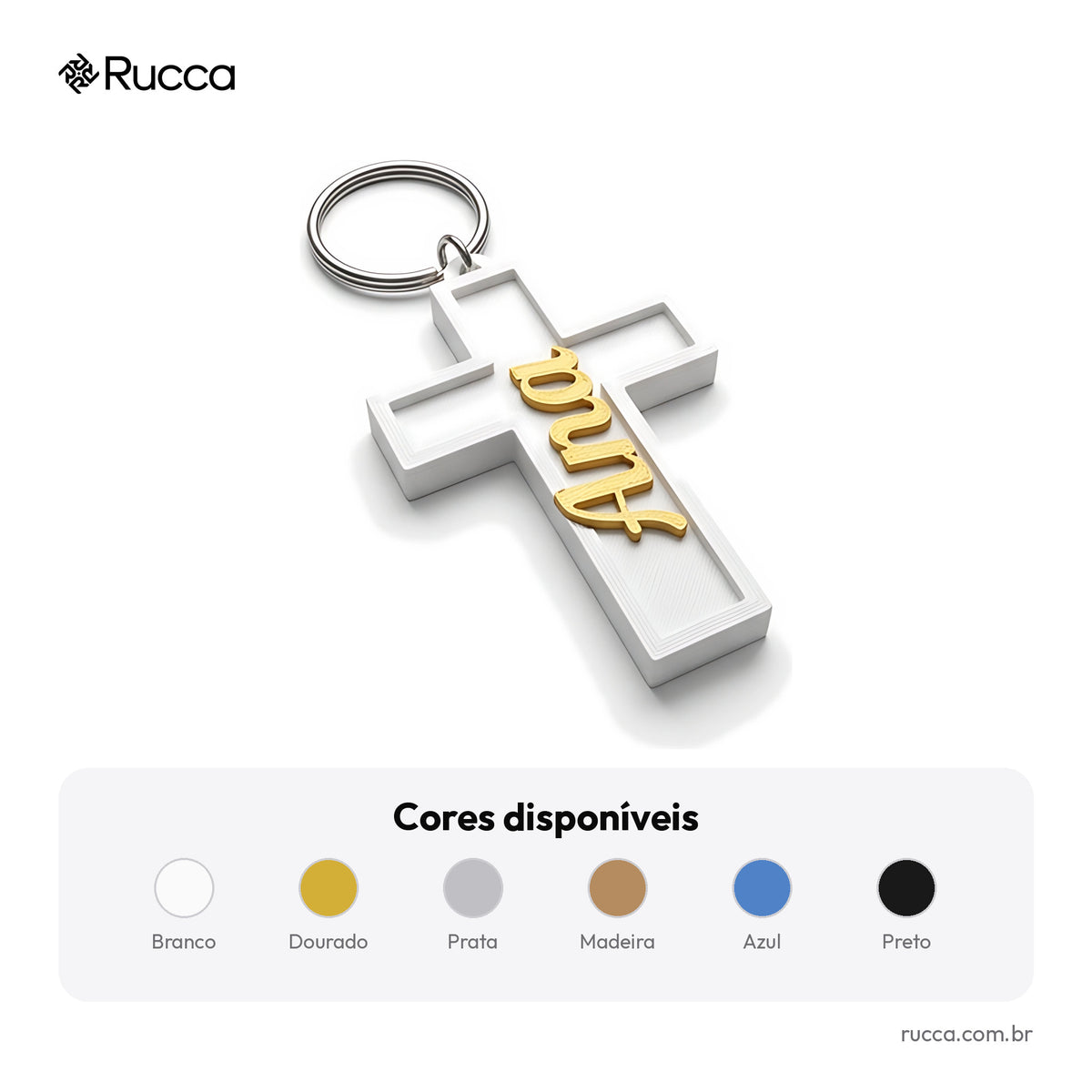 Chaveiro cruz com nome — Rucca 3D