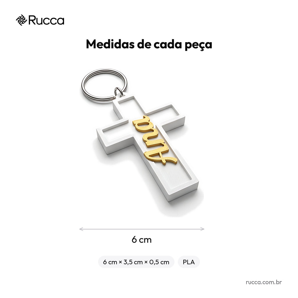 Chaveiro cruz com nome — Rucca 3D