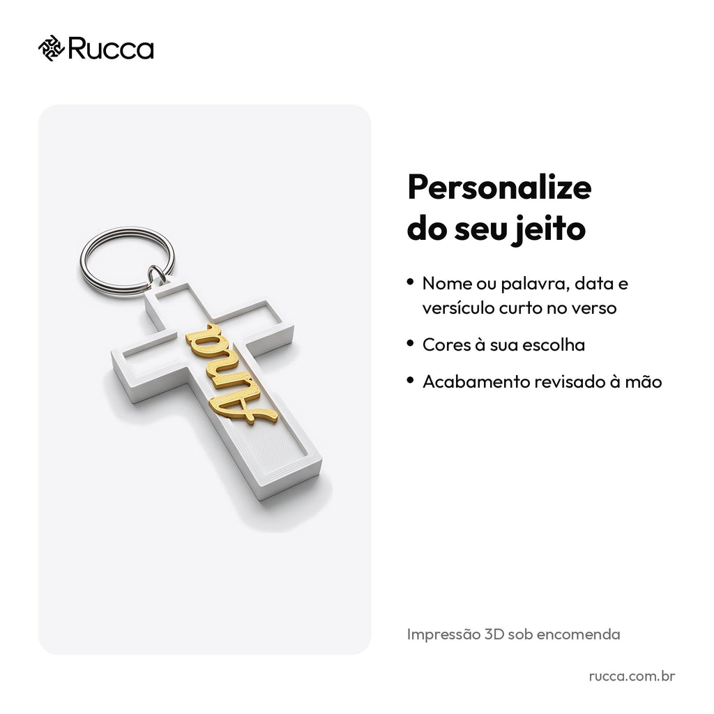 Chaveiro cruz com nome — Rucca 3D