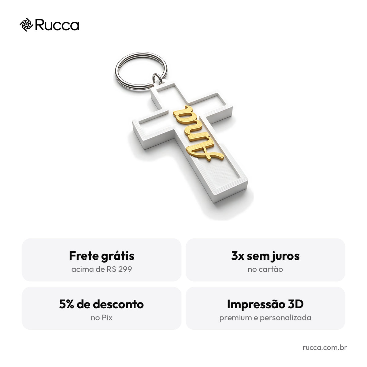 Chaveiro cruz com nome — Rucca 3D