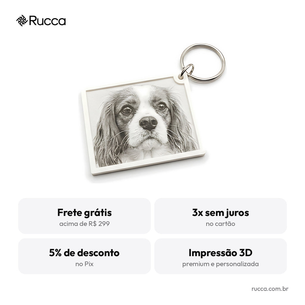 Chaveiro litofania com foto do pet — Rucca 3D