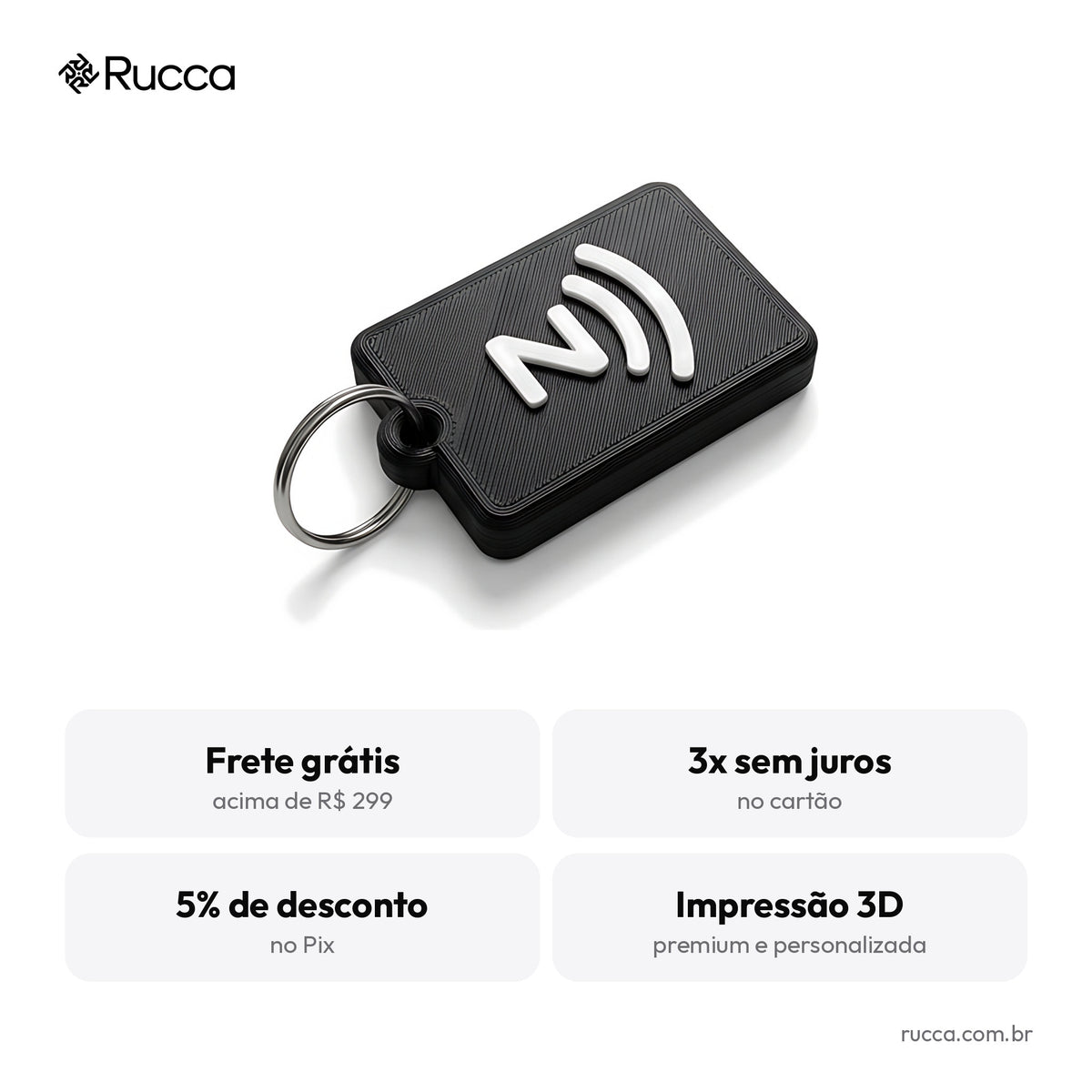 Chaveiro NFC com Logo (Instagram, WhatsApp ou Cartão Digital) — Rucca 3D