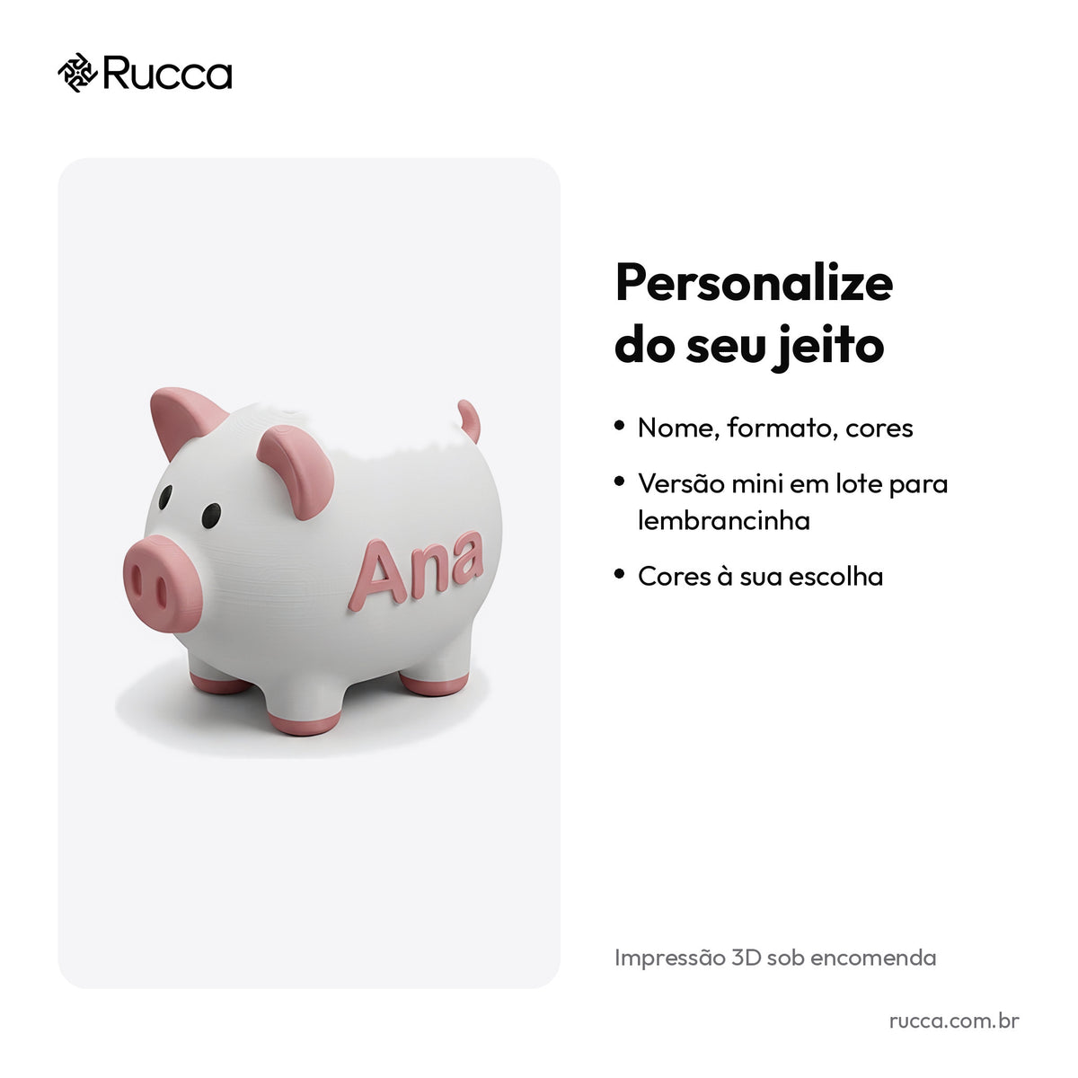 Cofrinho personalizado com nome (nuvem, ursinho ou porquinho) — Rucca 3D
