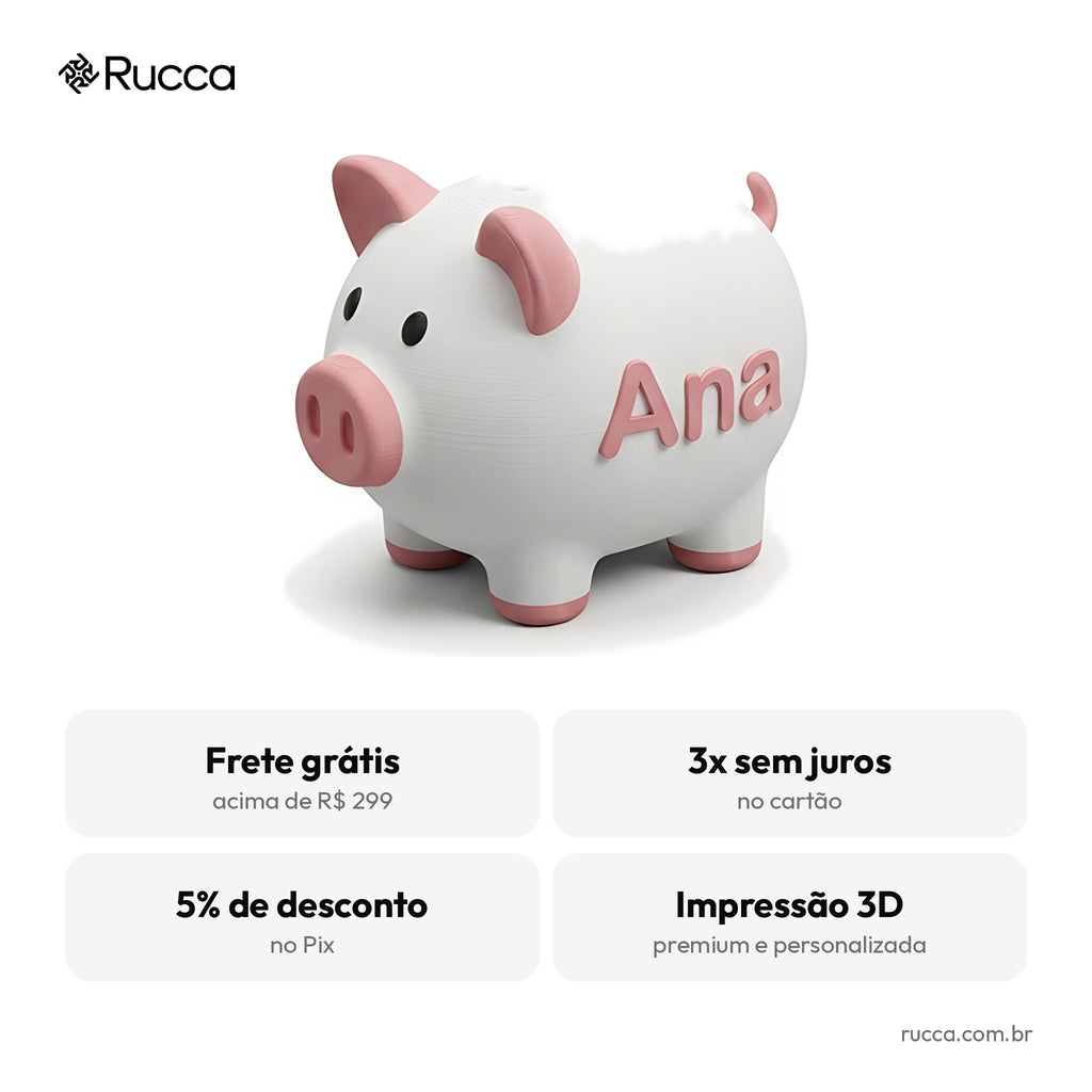 Cofrinho personalizado com nome (nuvem, ursinho ou porquinho) — Rucca 3D