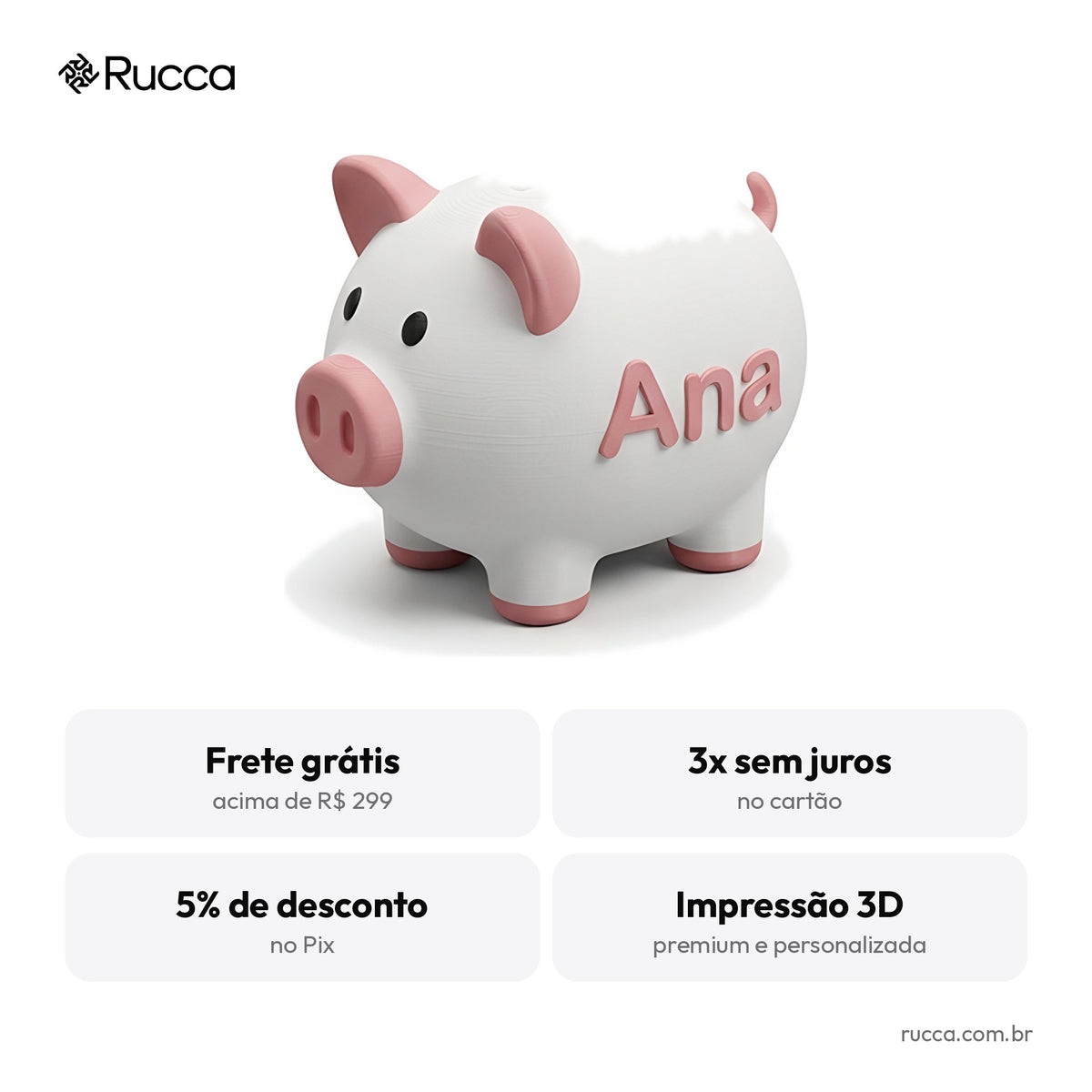 Cofrinho personalizado com nome (nuvem, ursinho ou porquinho) — Rucca 3D