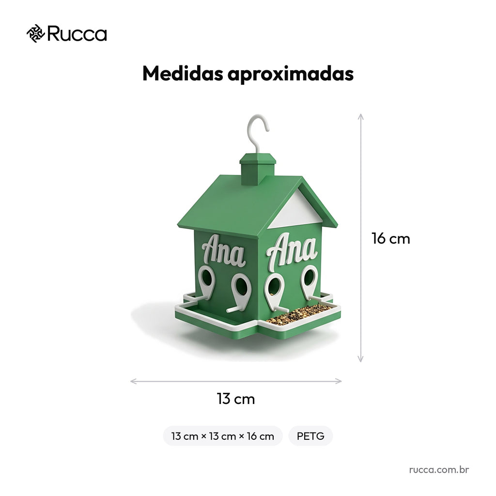 Comedouro de pássaros para pendurar com nome da casa — Rucca 3D