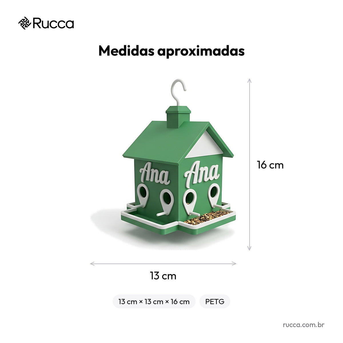 Comedouro de pássaros para pendurar com nome da casa — Rucca 3D