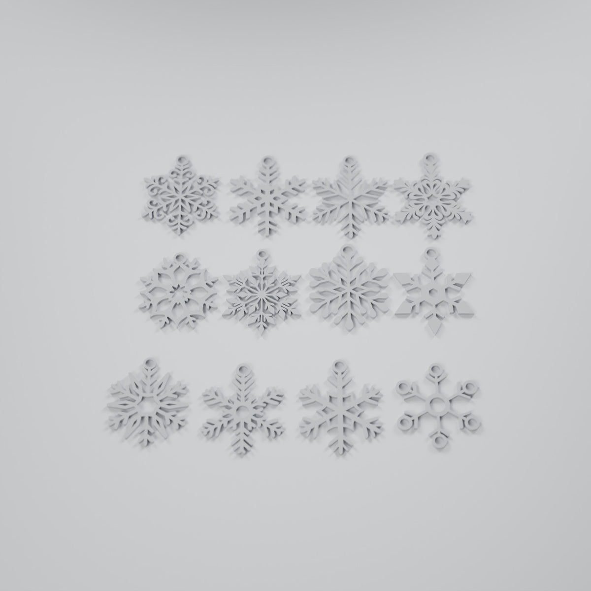 Conjunto 12 Flocos de Neve Diferentes para Árvore, vista frontal