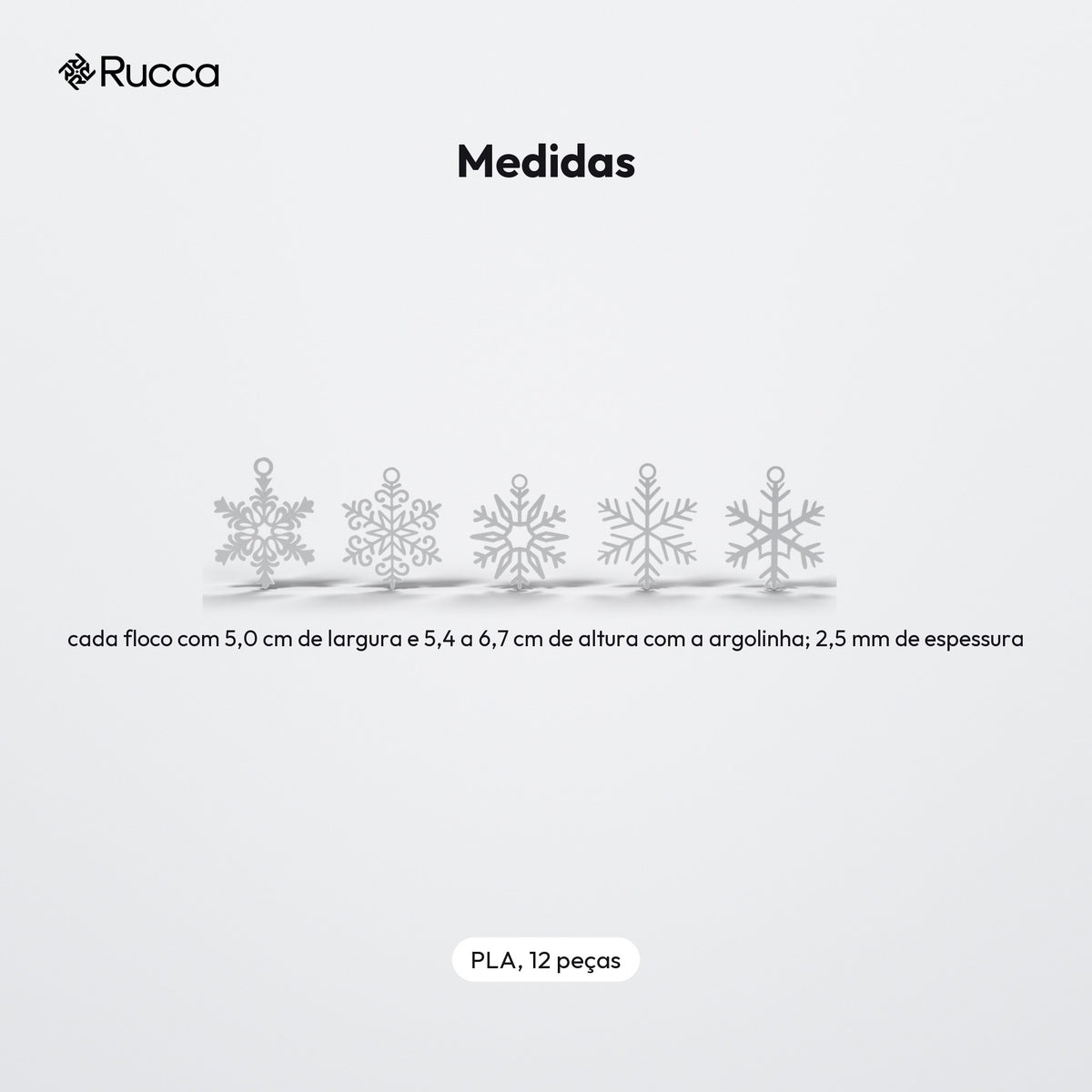 Conjunto 12 Flocos de Neve Diferentes para Árvore: medidas