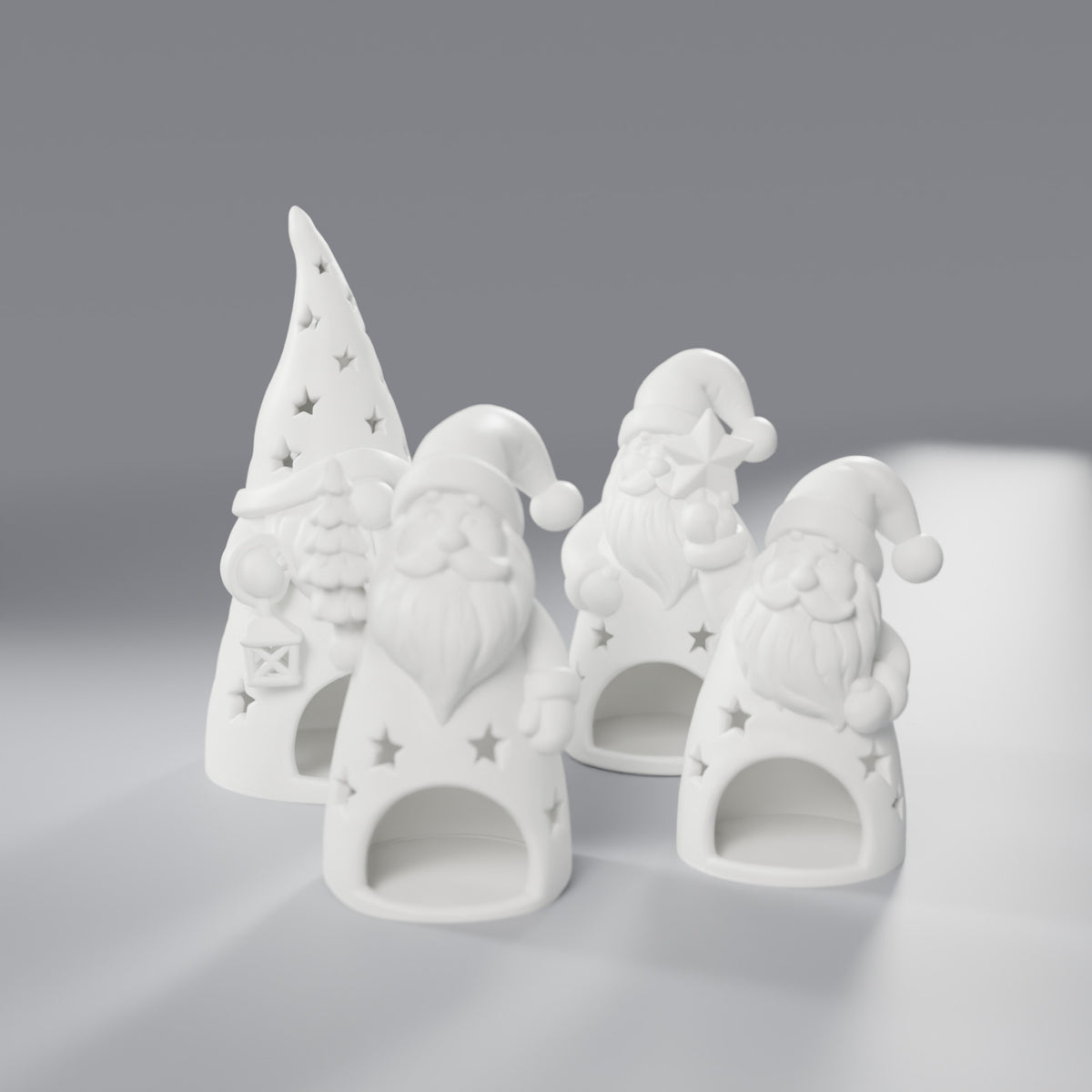 Conjunto 4 Luminárias de Natal Papai Noel e Gnomo para Vela LED, Branco