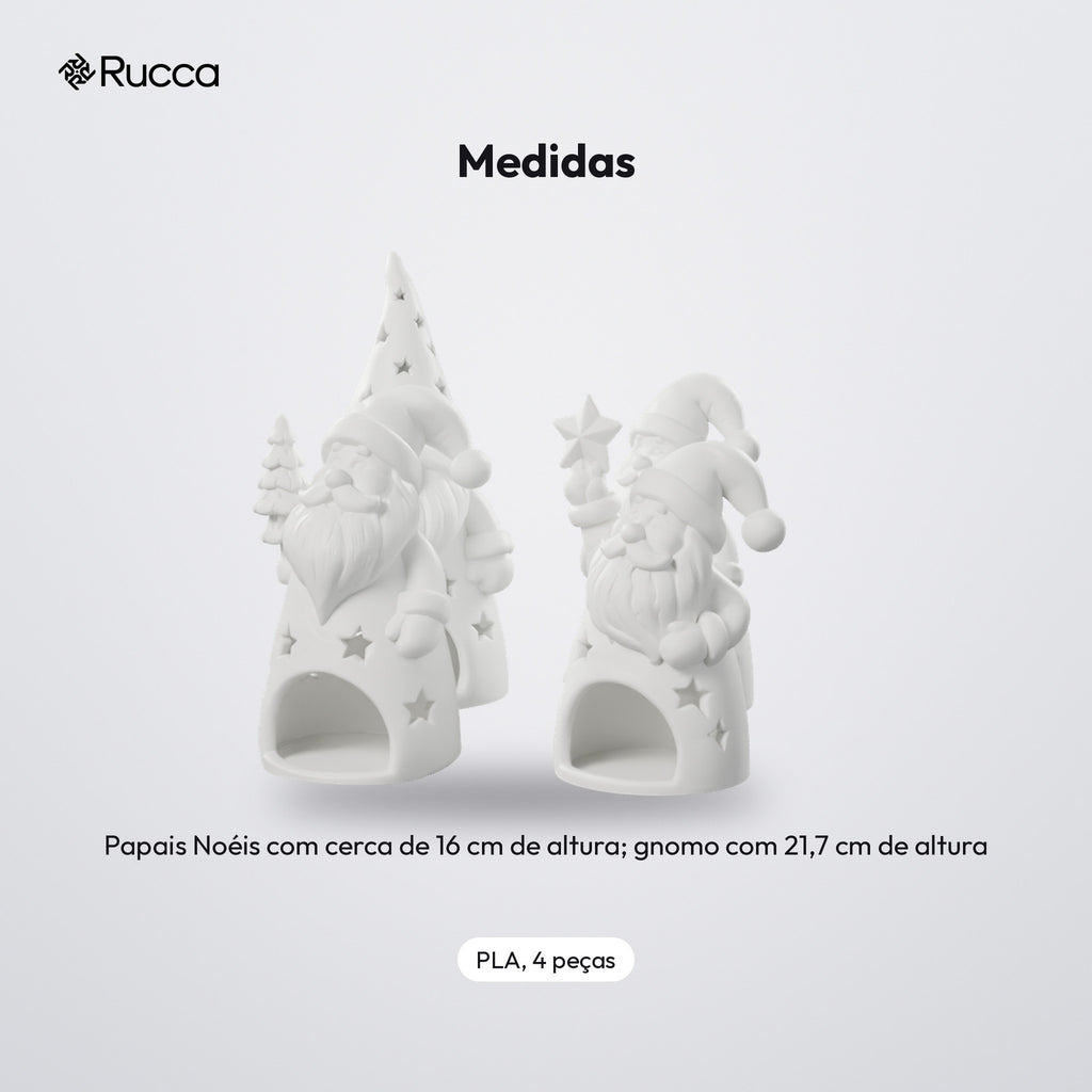 Conjunto 4 Luminárias de Natal Papai Noel e Gnomo para Vela LED: medidas