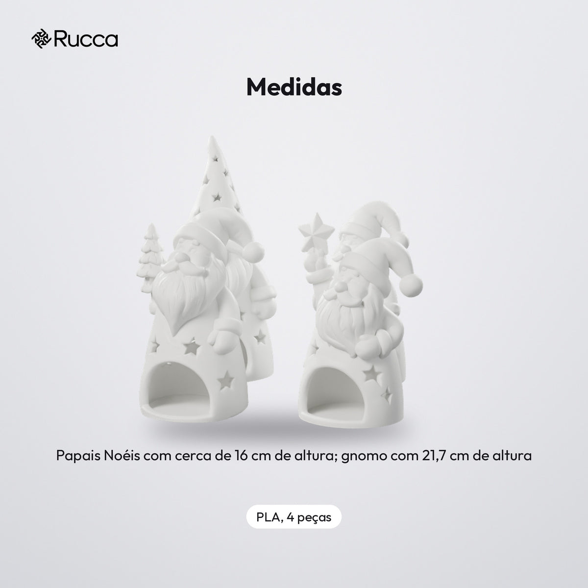 Conjunto 4 Luminárias de Natal Papai Noel e Gnomo para Vela LED: medidas