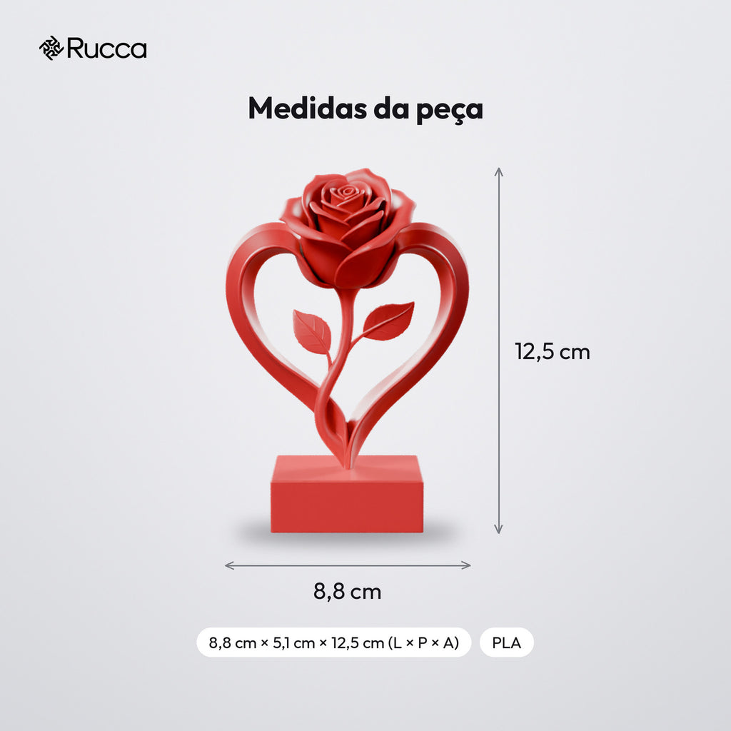 Coração com Rosa Eterna Decorativo: medidas