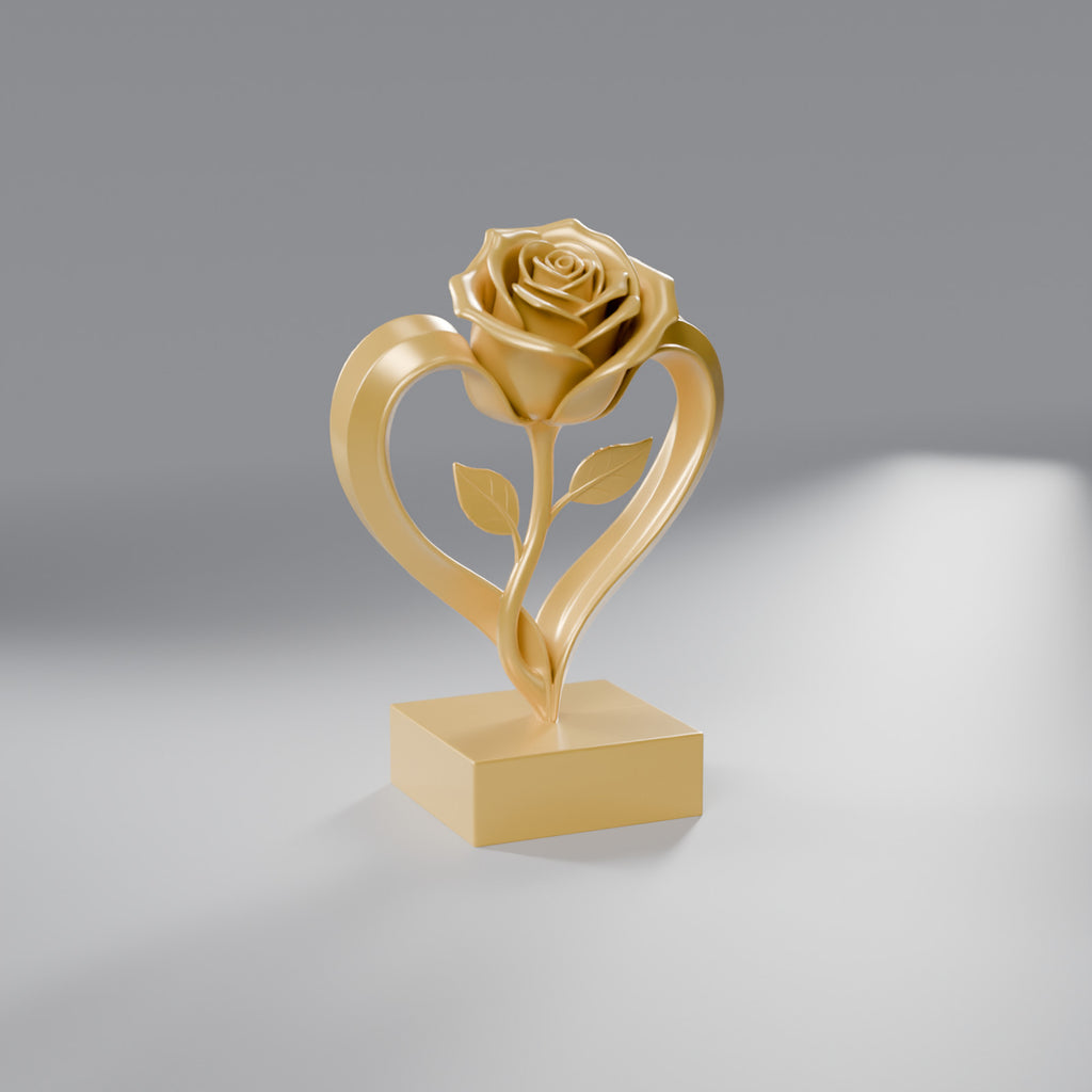Coração com Rosa Eterna Decorativo, Dourado