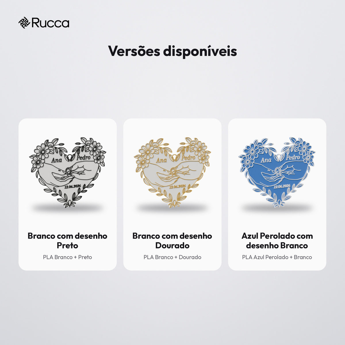 Coração de Noivado com Nomes e Data: versões disponíveis