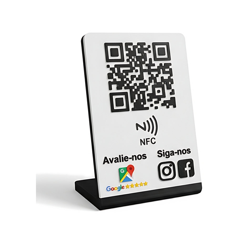 Display de Avaliação e Redes Sociais com QR Code e NFC — Rucca 3D