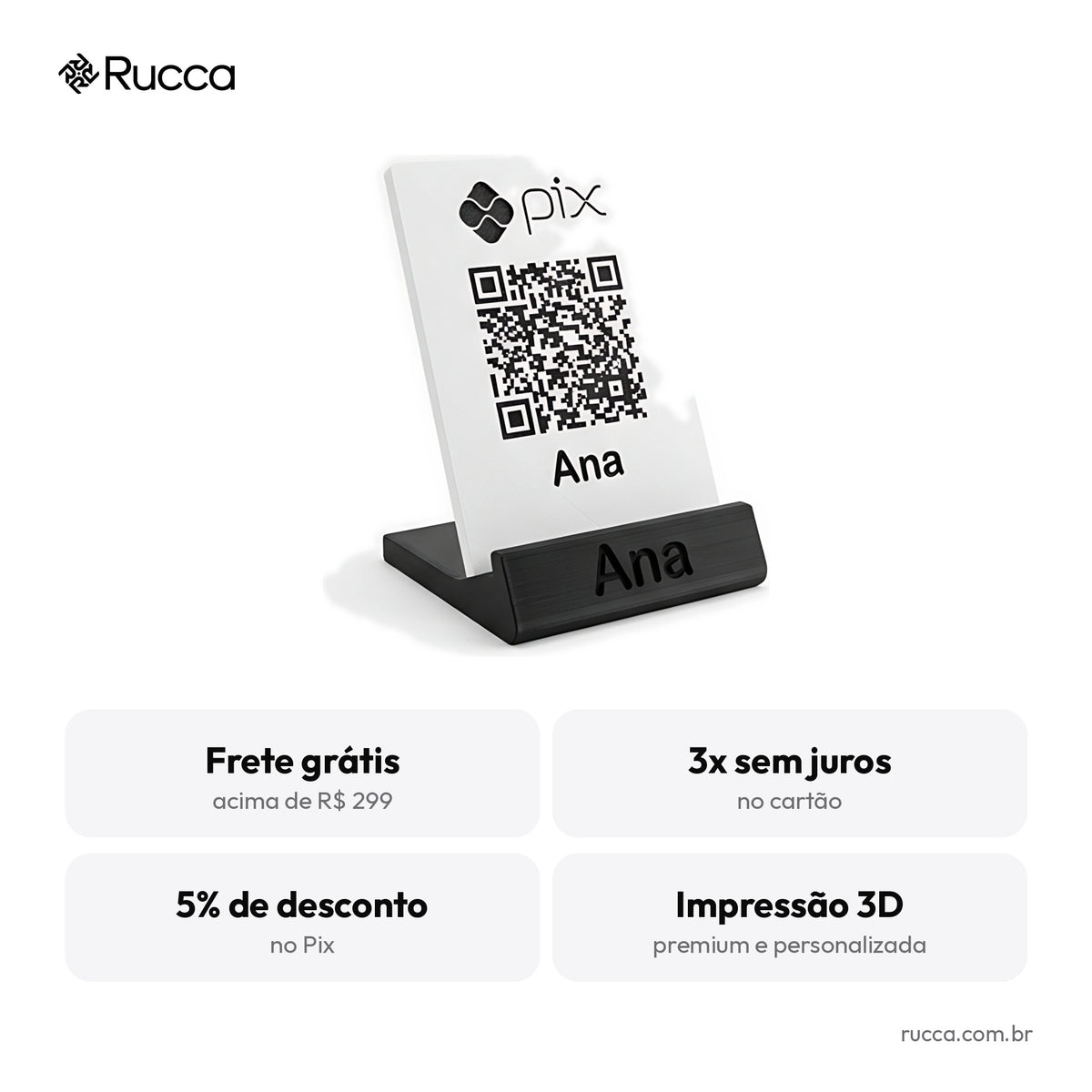 Display de Balcão QR Code Pix com Logo — Rucca 3D