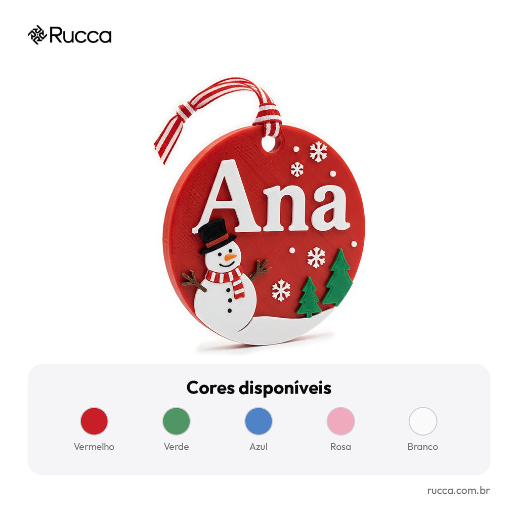 Enfeite de Natal Boneco de Neve com Nome — Rucca 3D