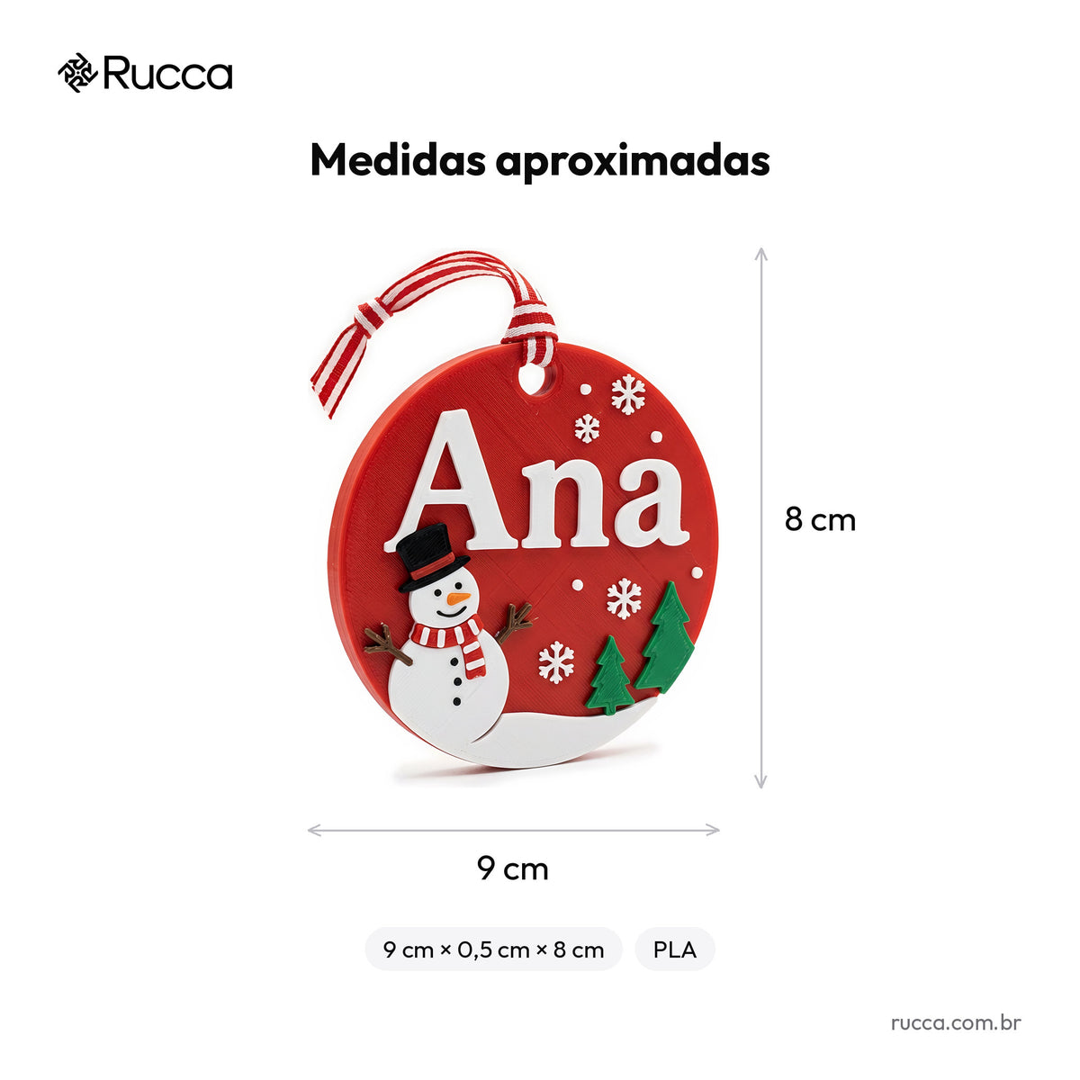 Enfeite de Natal Boneco de Neve com Nome — Rucca 3D