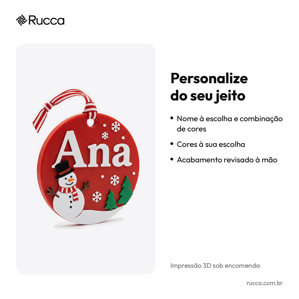 Enfeite de Natal Boneco de Neve com Nome — Rucca 3D