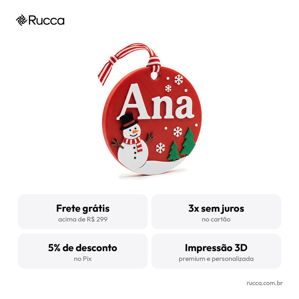 Enfeite de Natal Boneco de Neve com Nome — Rucca 3D