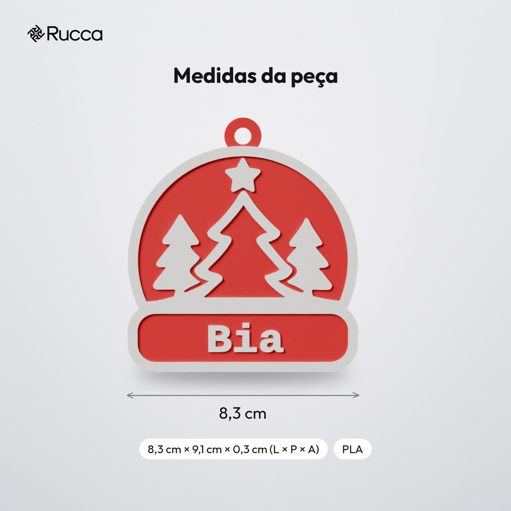 Enfeite de Natal Gorro com Pinheiros e Nome: medidas