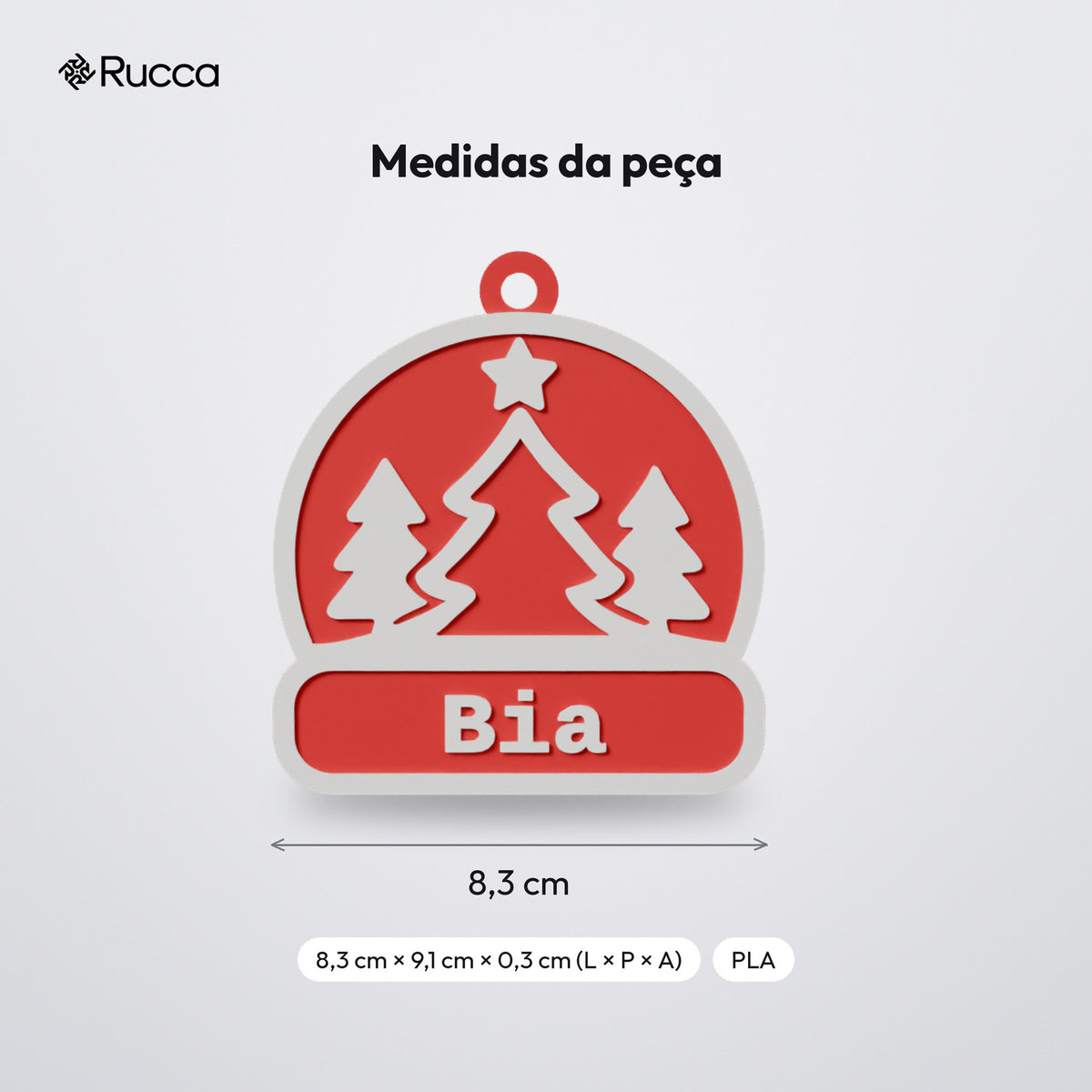 Enfeite de Natal Gorro com Pinheiros e Nome: medidas