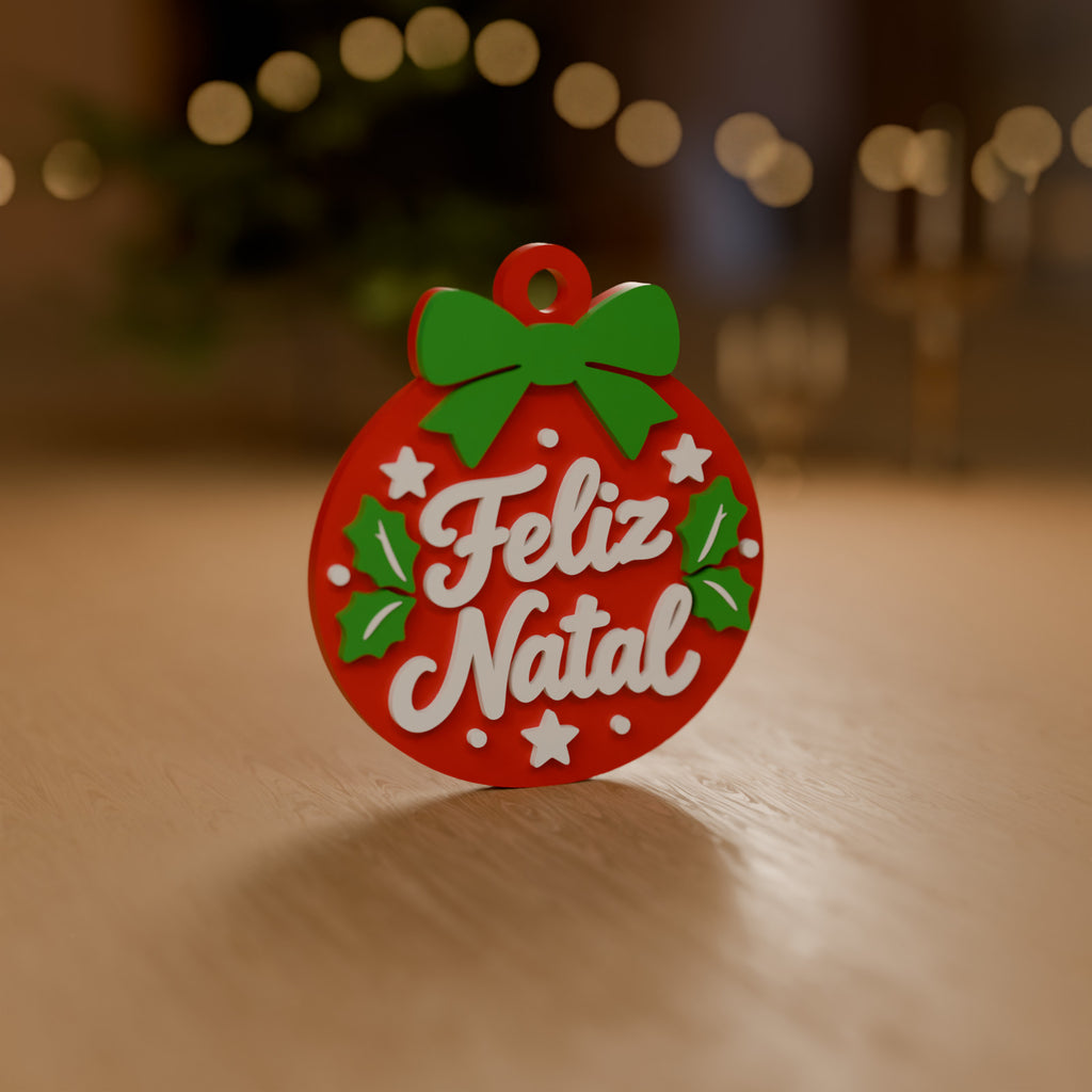 Enfeite de Natal Medalhão Feliz Natal para Árvore ou Chaveiro decorando o ambiente