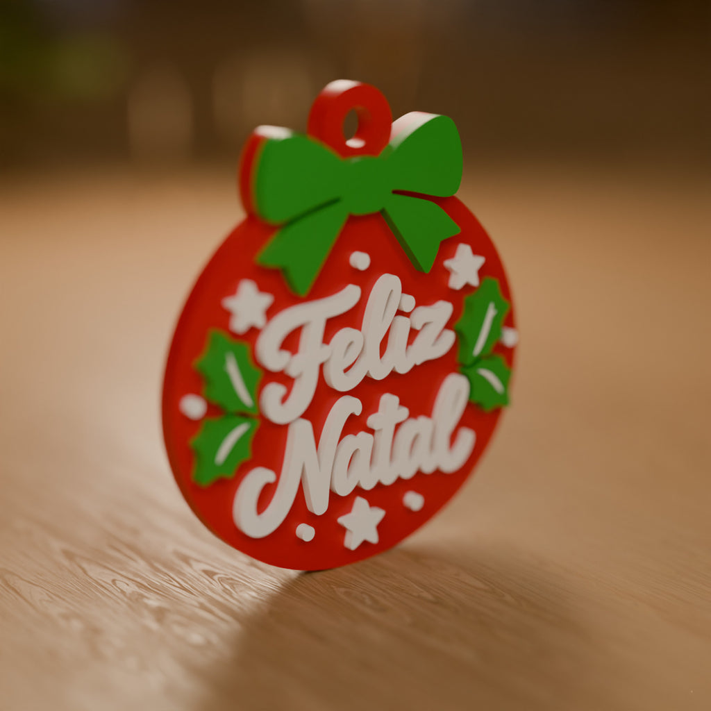 Enfeite de Natal Medalhão Feliz Natal para Árvore ou Chaveiro, detalhe