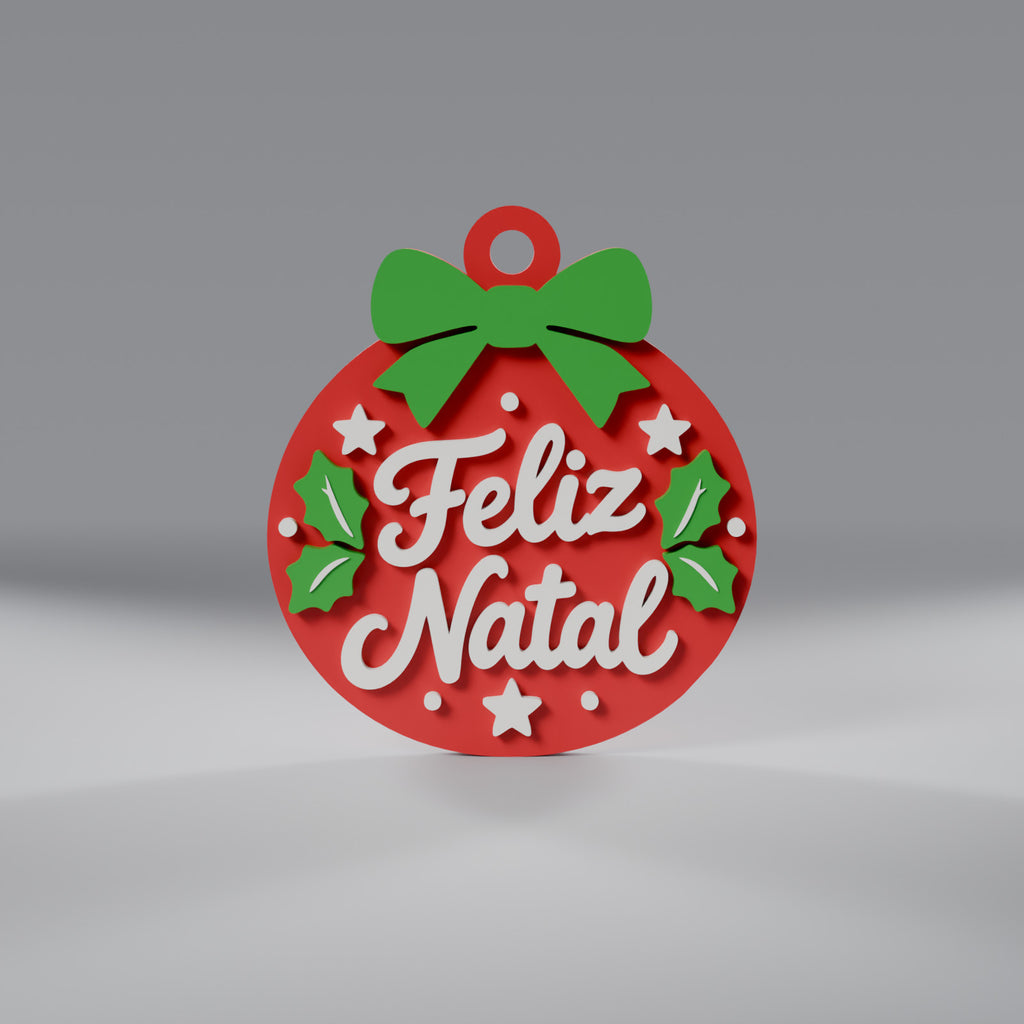 Enfeite de Natal Medalhão Feliz Natal para Árvore ou Chaveiro, vista frontal