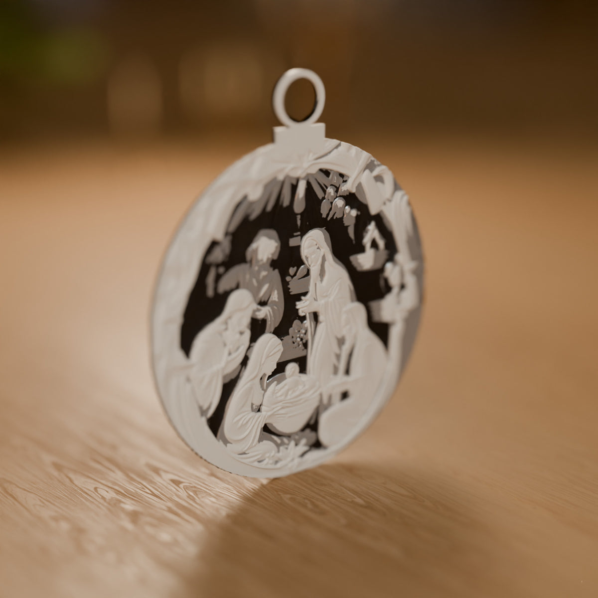 Enfeite de Natal Medalhão Presépio em Relevo, detalhe